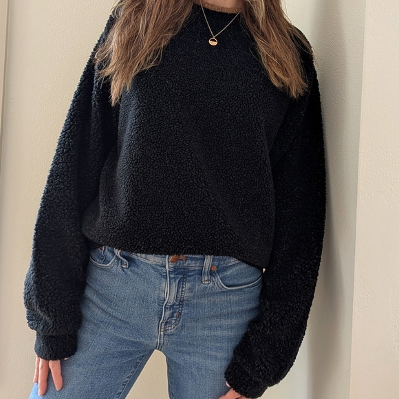 Vintage Sweaters - Vintage Heavyweight Fleece Mixed Trim Detailed Crewneck Sweater In Black/Brown